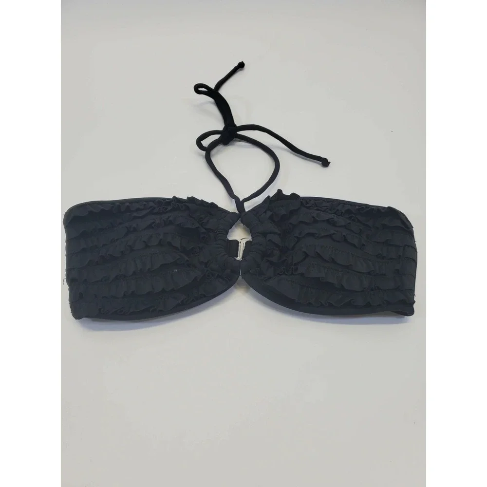 LOT OF 2 Exhilaration Swim Pink & Black‎ Ruffle Bikini Tops Swimsuit Top NEW